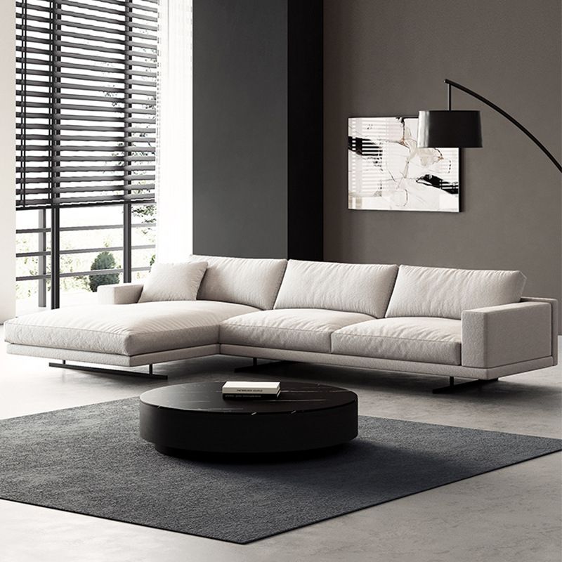 Square Arm Linen Sofa with Chaise Contemporary 4-Steater Loose Back Sofa in White Clearhalo 'furn' 'furn_sectionals' 'Furniture' 'Living Room Furniture' 'Sectionals' 1200x1200_028082ee-8aa0-44b5-b20c-837eb2d0bf58