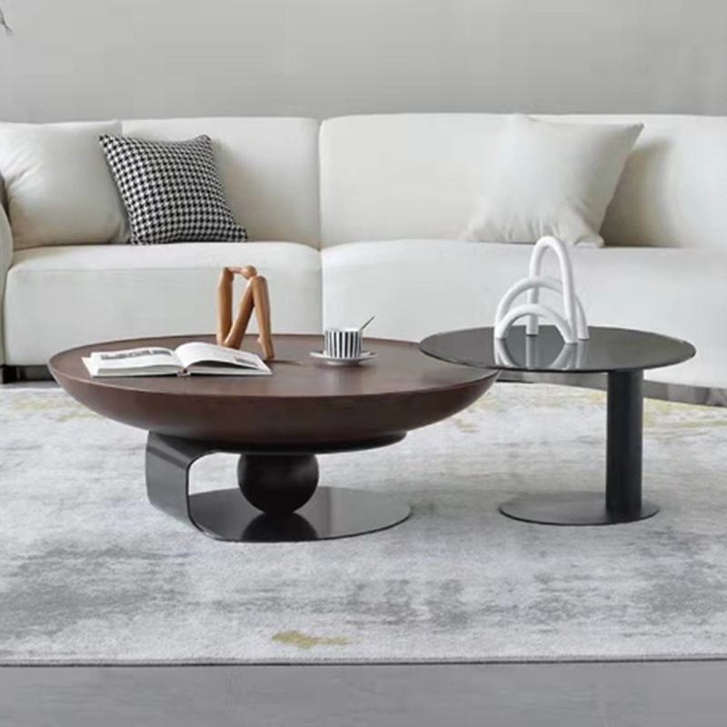 Nordic Style Cocktail Table Walnut/black Wood Round Coffee Table Clearhalo 'Coffee & Accent Tables' 'Coffee Tables' 'coffee_tables' 'furn' 'furn_coffee_tables' 'Furniture' 'furniture_coffee_tables' 'Living Room Furniture' 1200x1200_0283c906-8498-43ee-99f4-4fea8aacc418
