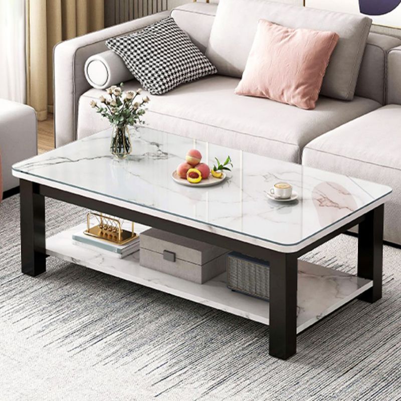 Table de cocktail rectangulaire à 4 pieds, table basse simple contemporaine avec étagère