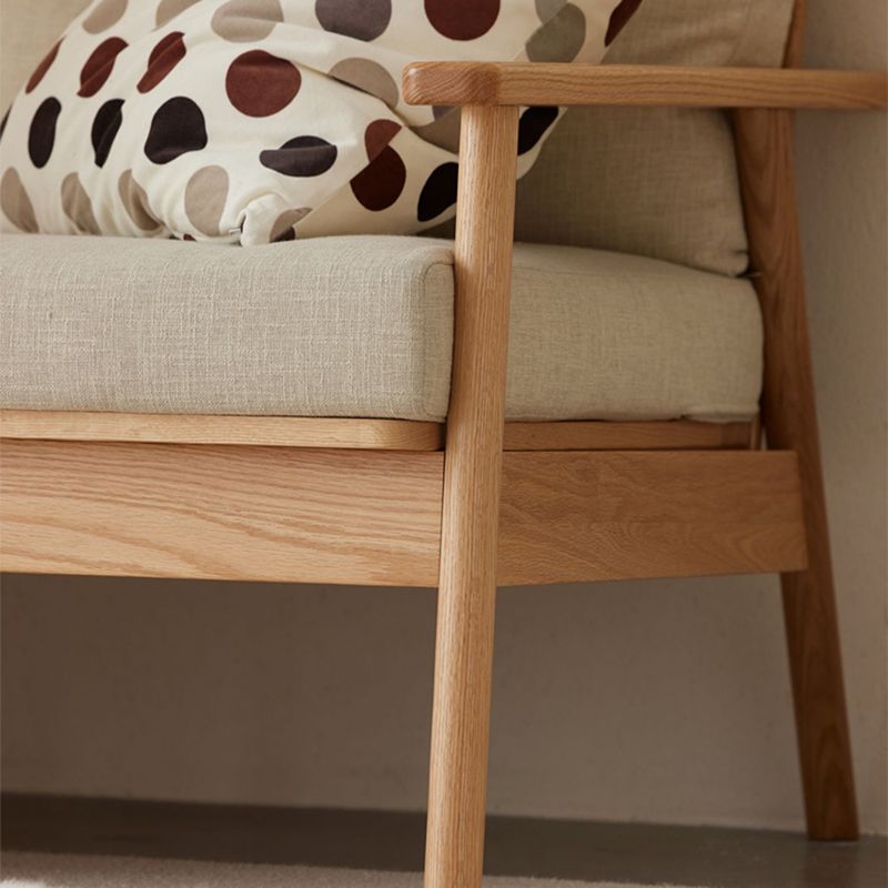 Skandinavisches Festholz -Leinensofa mit Kissen zurück für Wohnzimmer