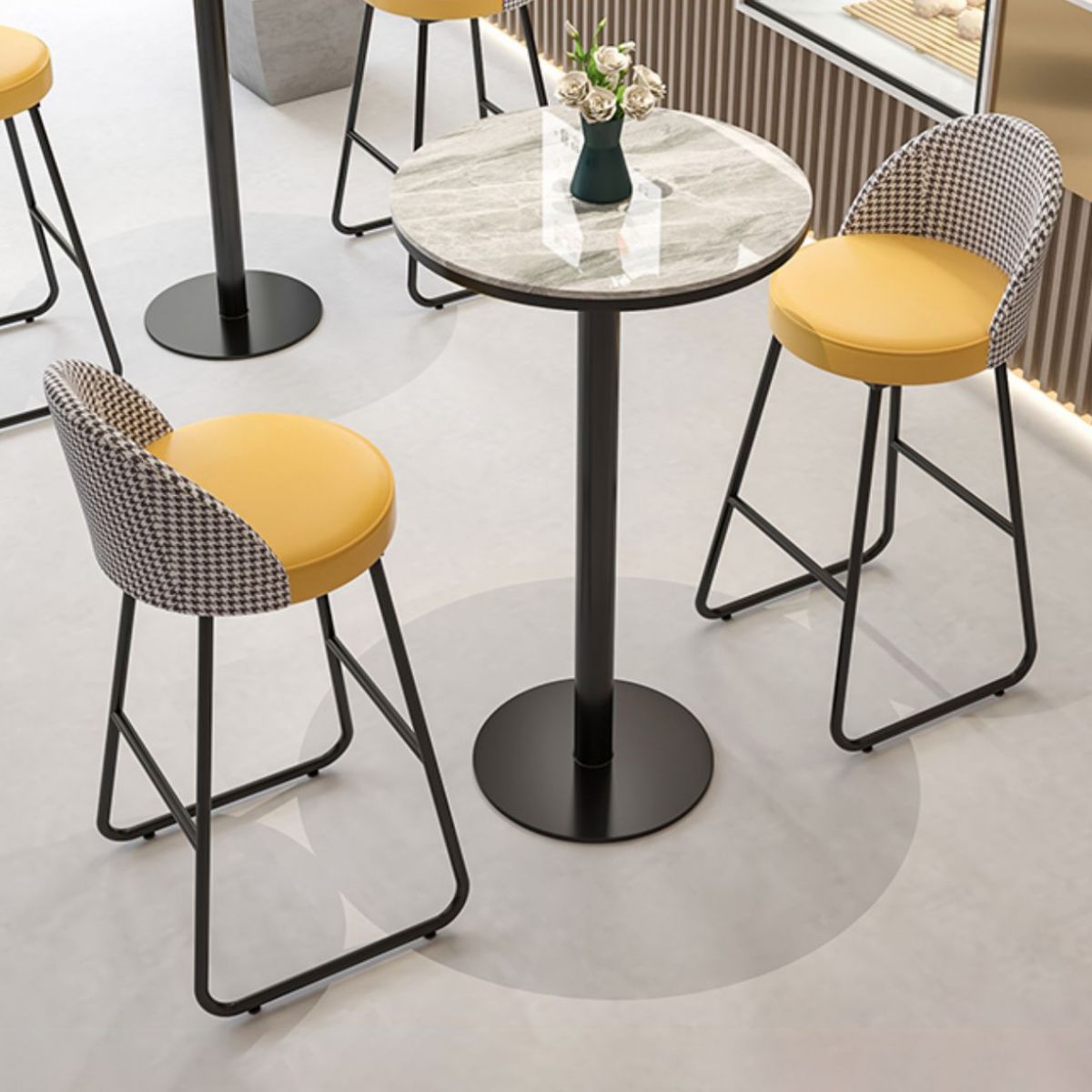 Juego de mesa de bar redonda moderna, mesa de bar con tapa de piedra de 1/3 piezas y taburetes de cuero