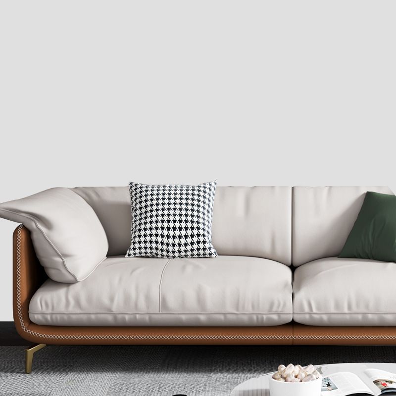 Modern 32.67" H Genuine Leather Pillow Top Arm Sofa For Living Room