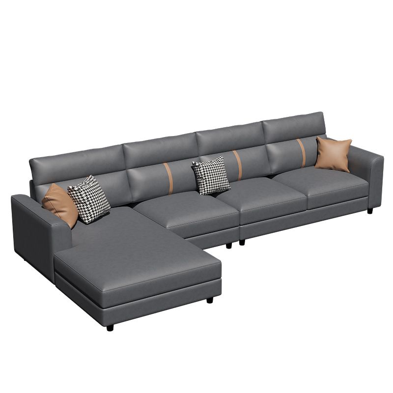 4 Seater Mid Century Modern Sofa & Chaise Faux Leather Square Arm Sofa