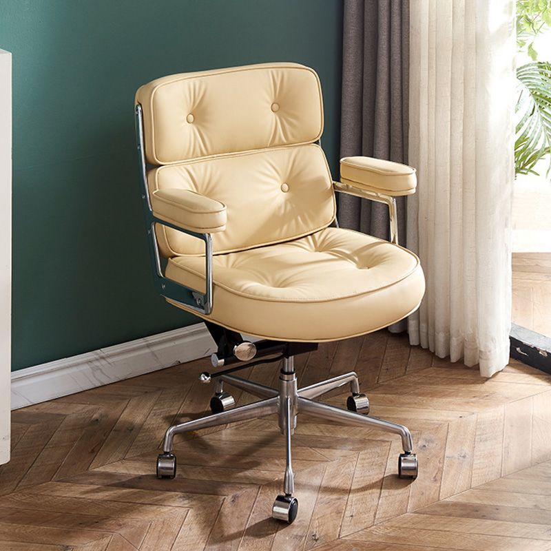 27.16" L x 25.98" W x 36.22" H Genuine Leather Arm Chair with Wheels for Bedroom Clearhalo 'Accent Chairs' 'accent_chairs' 'Chairs & Seating' 'Furniture' 'furniture_accent_chairs' 'Living Room Furniture' 1200x1200_0293ecab-48fa-4c6d-9baf-ecd59851c77f