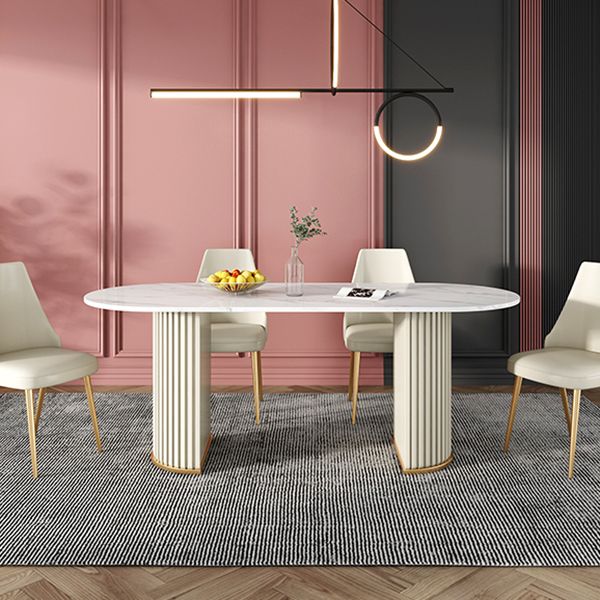 Oval Double Pedestal Luxury Dining Table Sintered Stone White Fixed Table for Restaurant Clearhalo ' dining_table' 'Dining Tables & Seating' 'Dining Tables' 'furn' 'furn_dining_table' 'Furniture' 'furniture_dining_table' 'Kitchen & Dining Furniture' 'kitchen&dining_furn' 'kitchen' 'kitchen_dining_table' 1200x1200_029690de-04d9-4d37-bd77-8b1b9d13a540