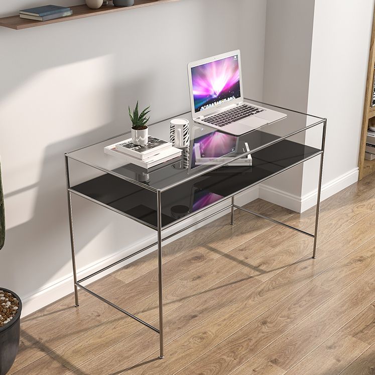 Modern Tempered Glass Desk Living Room Study Writing Desk, 47.2''L x 23.6''W Clearhalo 'furn' 'furn_office_desk' 'Furniture' 'Office Desks' 'Office Furniture' 'office_desk' 1200x1200_029712b1-9624-4a2b-96de-fd13238c373e