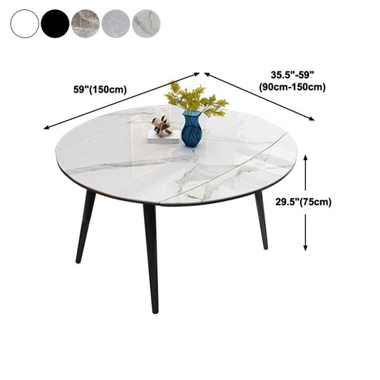 Round Stone Dining Table Modern Extendable Dining Table with 4 Legs in Matte Finish