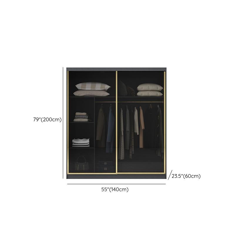 Armoire de porte coulissante moderne pour armoire noire de chambre à coucher avec portes en verre