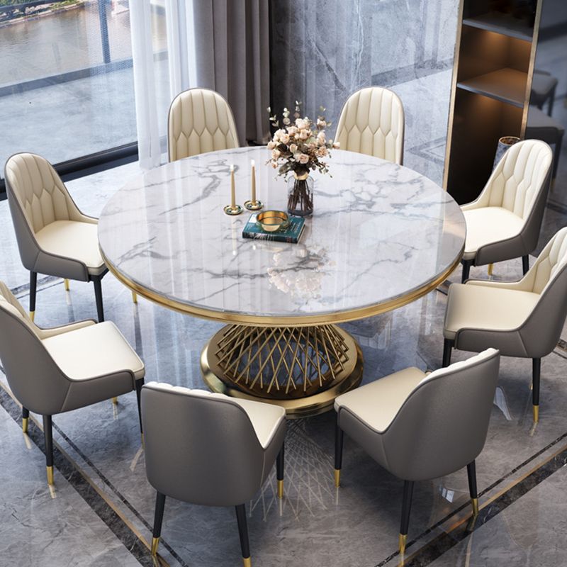 Modern Round Dining Table Steel Base Pedestal Table for Home Kitchen Clearhalo 'Dining Tables & Seating' 'Dining Tables' 'dining_table' 'furn' 'furn_dining_table' 'Furniture' 'Kitchen & Dining Furniture' 1200x1200_029c862f-3669-4d51-967e-79423bee9df3