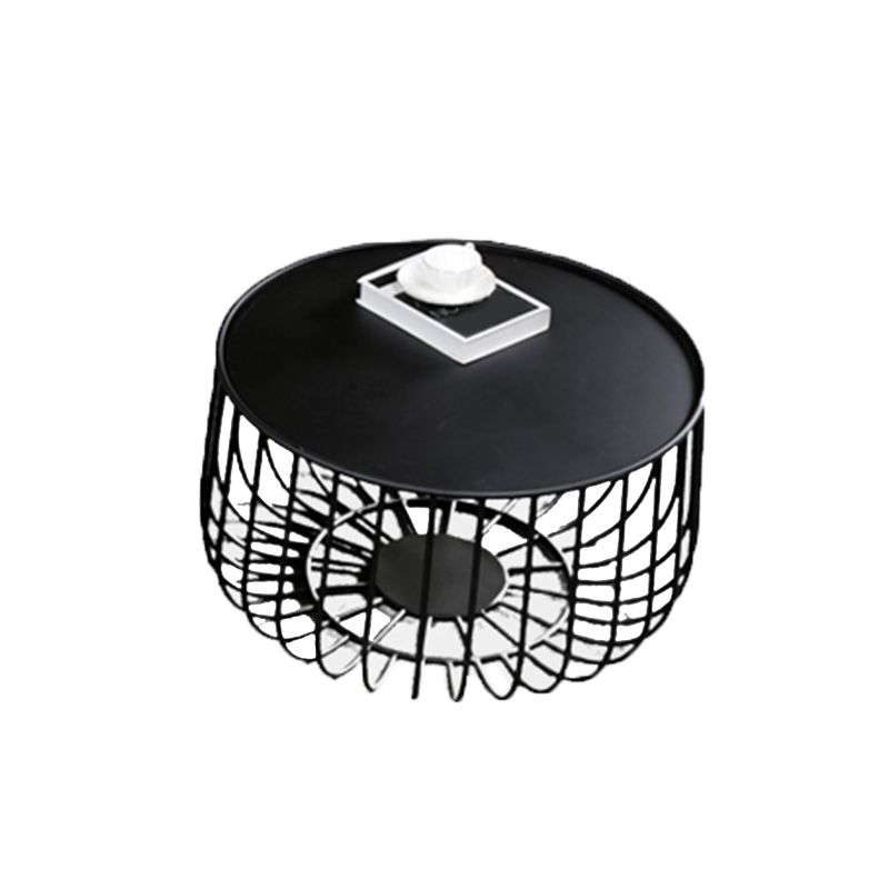 Mid-Century Modern Coffee Table with Iron Top Round Cocktail Table