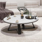 Glam Oval Stone Top Couchtisch mit Eisenkreuz -Basis -Cocktailtisch
