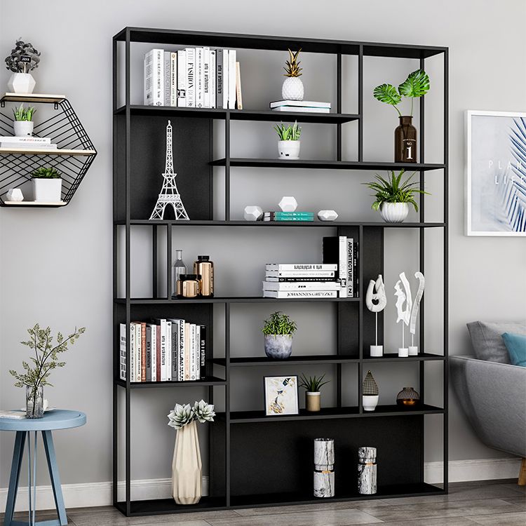 Home Office Etagere Bookcase Modern Metal Bookshelf with Rectangle Shelves