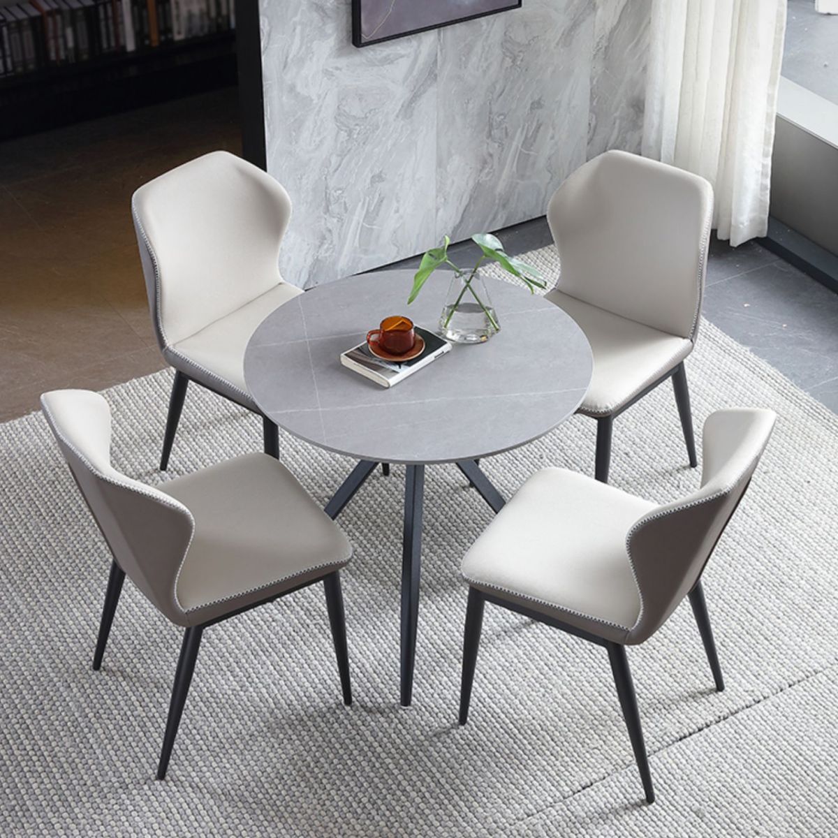Modern Style Round Dining Table Sintered Stone Table with Metal Base for Home Use Clearhalo ' dining_table' 'Dining Tables & Seating' 'Dining Tables' 'furn' 'furn_dining_table' 'Furniture' 'furniture_dining_table' 'Kitchen & Dining Furniture' 'kitchen&dining_furn' 'kitchen' 'kitchen_dining_table' 1200x1200_02a33d25-0dc2-4e63-9b0a-570e1af1d73d