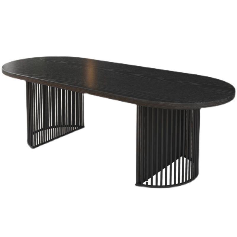 Solid Wood Oval Writing Desk 29.53-inch Tall Black Office Desk with Iron Legs Clearhalo 'furn' 'furn_office_desk' 'Furniture' 'Office Desks' 'Office Furniture' 'office_desk' 1200x1200_02a359cb-97c2-4445-9b6e-904475bdbe84