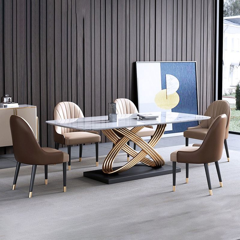 Glam Rectangle Dining Table Set 1/4/5/6/7 Pieces Dinette Set with White Stone Top Clearhalo 'Dining Room Sets' 'Dining Tables & Seating' 'dining_room_set' 'furn' 'furn_dining_room_set' 'Furniture' 'Kitchen & Dining Furniture' 1200x1200_02a3af53-ca8f-497b-8afd-e24d178b2d08