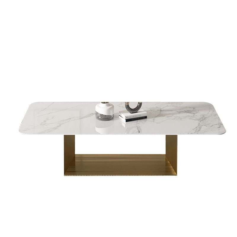 16.5"H Modern Sled Metal Base White Slate Square Top Coffee Table