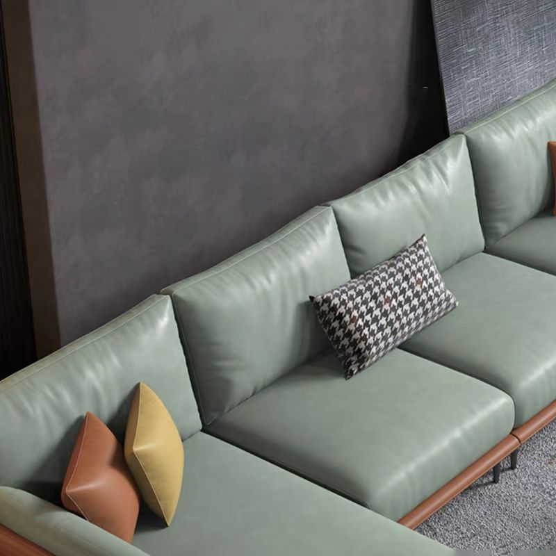 Nordic Stationary Faux Leather Living Room Square Arm Pillows Seating