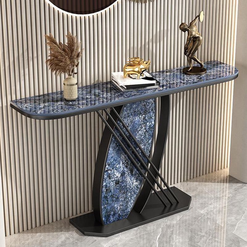 12 Inch Wide Glam Accent Table Half Moon Stone Console Table