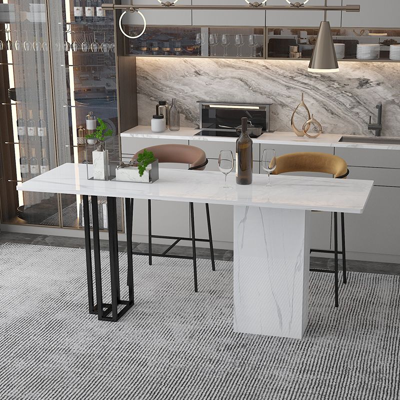 Industrial Black Steel Bar Dining Table White Stone Top Rectangle Indoor Bistro Table Clearhalo 'Bar Furniture' 'Bar Tables' 'bar_tables' 'furn' 'furn_bar_tables' 'Furniture' 'furniture_bar_tables' 'Kitchen & Dining Furniture' 1200x1200_02a9be91-8fea-4d3f-9701-f979f49a3285