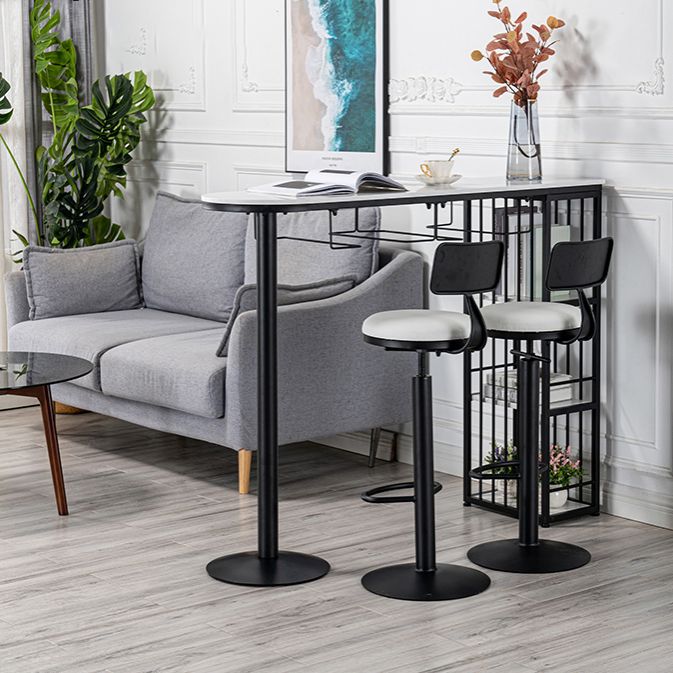 Glam Faux Marble Indoor Bar Dining Table Iron Double Pedestal Bistro Table with Shelve Clearhalo 'Bar Furniture' 'Bar Tables' 'bar_tables' 'Furniture' 'furniture_bar_tables' 'Kitchen & Dining Furniture' 'kitchen&dining_furn' 'kitchen' 1200x1200_02accf95-bca6-4233-9dbf-d040898e8248
