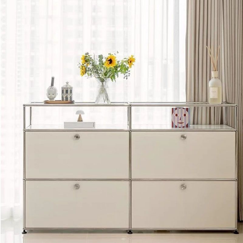 Contemporary White Sideboard Metal Dining Sideboard Table for Living Room Clearhalo 'buffet_sideboard' 'Buffets & Sideboards' 'furn' 'furn_buffet_sideboard' 'Furniture' 'Kitchen & Dining Furniture' 1200x1200_02ae847f-3ad2-4db8-bd6d-795ad9cdf90e