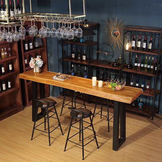 Wood Top Bar Table Rectangle Dining Table with Metal Base for Kitchen Clearhalo 'Bar Furniture' 'Bar Tables' 'bar_tables' 'furn' 'furn_bar_tables' 'Furniture' 'Kitchen & Dining Furniture' 1200x1200_02b246f5-f9e0-4e5e-ae4c-fca76c98b9ad