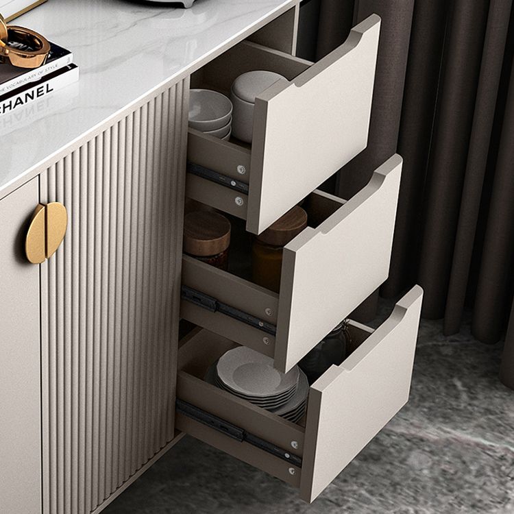 Glam Buffet Server con scaffali regolabili in legno e server di pranzo in pietra