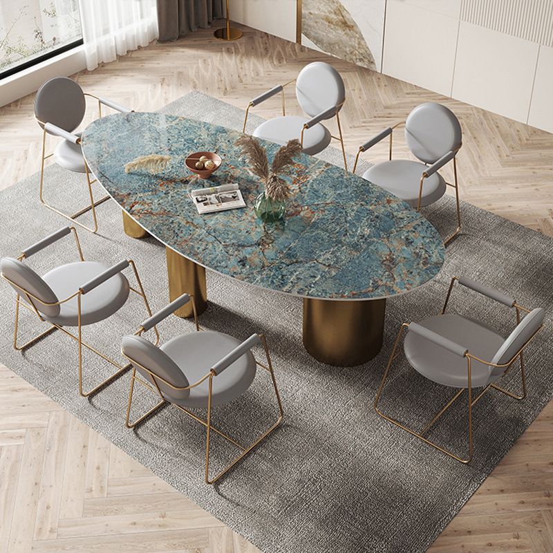 Contemporary Oval Dining Table Stainless Steel Base Pedestal Table for Dining Room