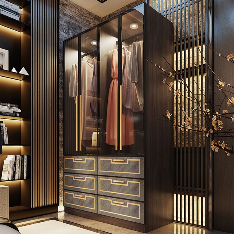 Grey Glass Door Armoire with Garment Rod Modern Storage Cabinet for Bedroom Clearhalo 'Armoires & Wardrobes' 'armoires_wardrobes' 'Bedroom Furniture' 'furn' 'furn_armoires_wardrobes' 'Furniture' 1200x1200_02b47395-fc88-4120-b9f6-4518e5893f2f