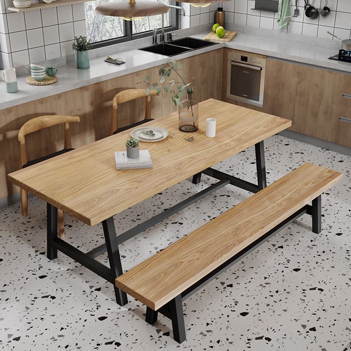 Industrial Solid Wood Rectangle Dining Khaki Standard Dining Table with Trestle Base Clearhalo ' dining_table' 'Dining Tables & Seating' 'Dining Tables' 'furn' 'furn_dining_table' 'Furniture' 'furniture_dining_table' 'Kitchen & Dining Furniture' 'kitchen&dining_furn' 'kitchen' 'kitchen_dining_table' 1200x1200_02baf9ab-c6b0-4ae5-8df9-b123df8b7815