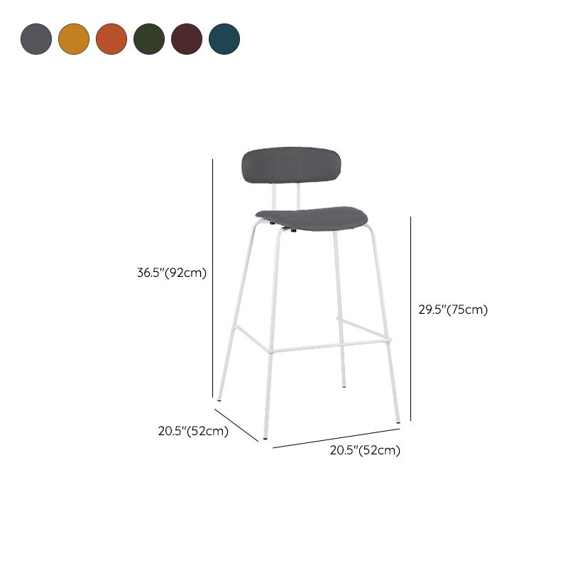 Taburete de bar tapizado de cuero sin brazos con respaldo moderno y base de metal