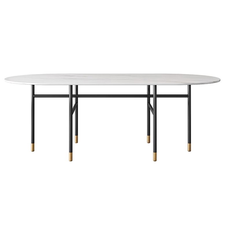 Contemporary Oval Dining Table Stone Dining Table with Iron Base Clearhalo 'Dining Tables & Seating' 'Dining Tables' 'dining_table' 'furn' 'furn_dining_table' 'Furniture' 'Kitchen & Dining Furniture' 1200x1200_02bc7f7a-d3e8-4c8d-a557-2f2a1dc556ef
