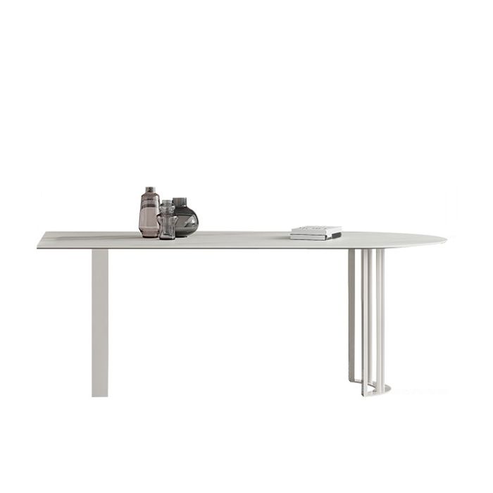 Modern Stone Top Oval Dinette Table Metal Base Dining Table in White Clearhalo 'Dining Tables & Seating' 'Dining Tables' 'dining_table' 'furn' 'furn_dining_table' 'Furniture' 'furniture_dining_table' 'Kitchen & Dining Furniture' 1200x1200_02bd118b-1e17-41a3-9a79-f20575e4edd2