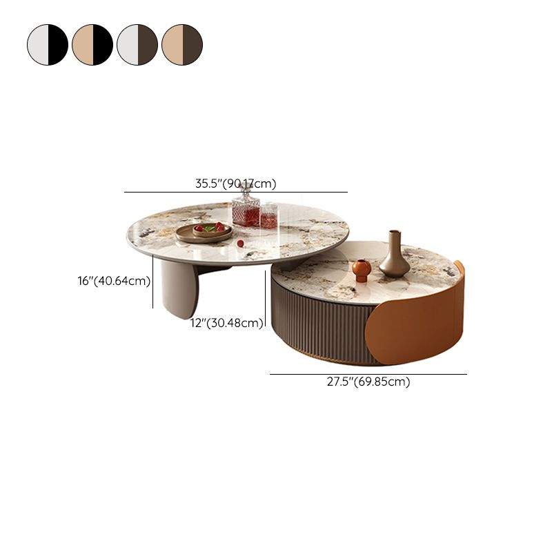 Round Coffee Table Slate Glam Nesting Coffee Table Set with Drawer Clearhalo 'Coffee & Accent Tables' 'Coffee Tables' 'coffee_tables' 'furn' 'furn_coffee_tables' 'Furniture' 'Living Room Furniture' 1200x1200_02bdee74-46ed-4c07-bf1a-46d66863b19d