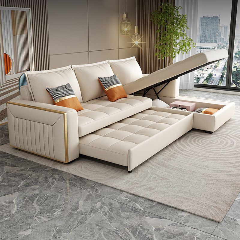 White Modern Sofa Bed with Storage USB Charging Convertible Sectional Clearhalo 'furn' 'furn_sectionals' 'Furniture' 'Living Room Furniture' 'Sectionals' 1200x1200_02bf75c5-3d7c-439f-96d4-dda4bc05d533