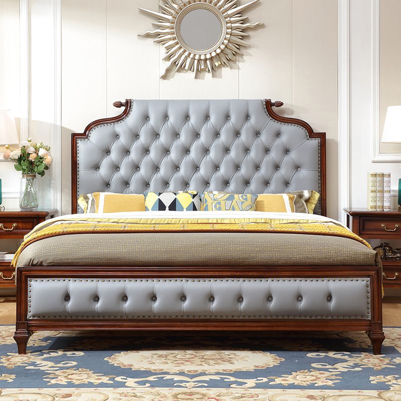 Cama de panel marrón tradicional 57.08 "Cama de roble de alto con cabecera tapizada