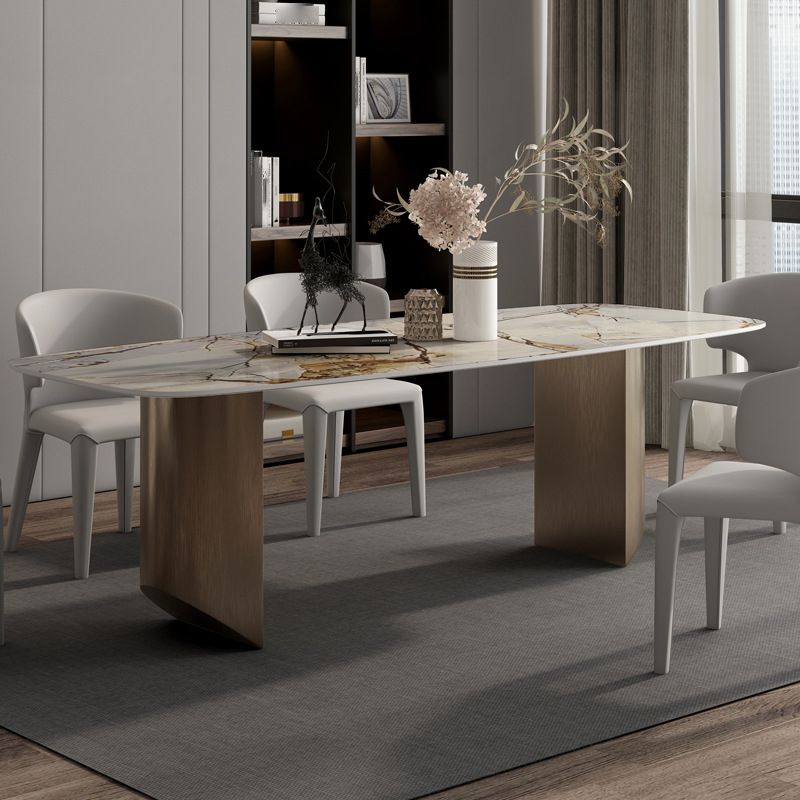 Minimalist Sintered Stone Rectangle Dining Set White Standard Dining Set for Kitchen Clearhalo 'Dining Room Sets' 'Dining Tables & Seating' 'dining_room_set' 'furn' 'furn_dining_room_set' 'Furniture' 'furniture_dining_room_set' 'Kitchen & Dining Furniture' 'kitchen&dining_furn' 'kitchen' 1200x1200_02c496a8-90e9-4234-8237-73400c30a589
