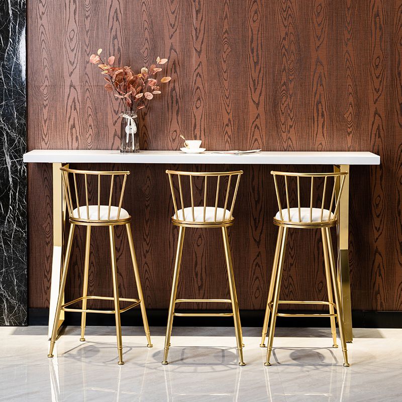 Glam Marble Bar Table with Rectangle Table Top Gold Double Pedestal Table - 42" H Clearhalo 'Bar Furniture' 'Bar Tables' 'bar_tables' 'furn' 'furn_bar_tables' 'Furniture' 'furniture_bar_tables' 'Kitchen & Dining Furniture' 1200x1200_02c4a311-4c73-4fd8-895d-948cc4672f2c