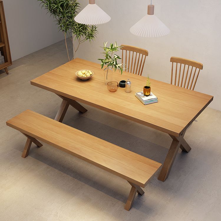 Industrial Dinner Table Rectangle Solid Wood Dinette Table in Brown