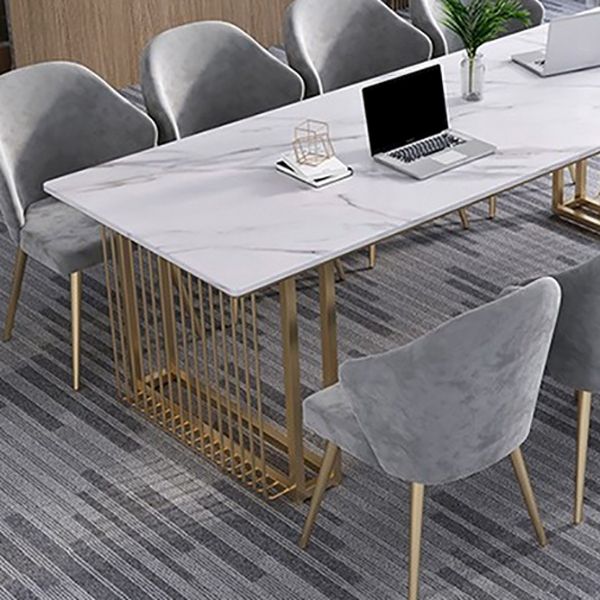 Descripción de escritura de piedra de mesa moderna de oficina moderna de forma rectangular en blanco