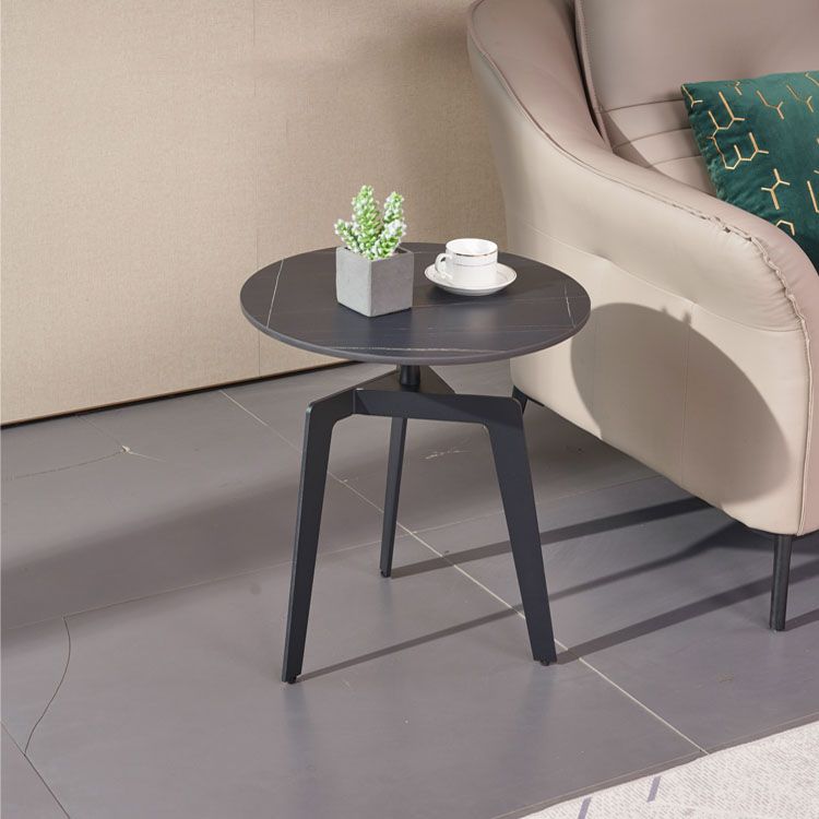 21.65 "/23.62"背の高いスチール3脚エンドテーブルモダンラウンドスレートトップサイドテーブル