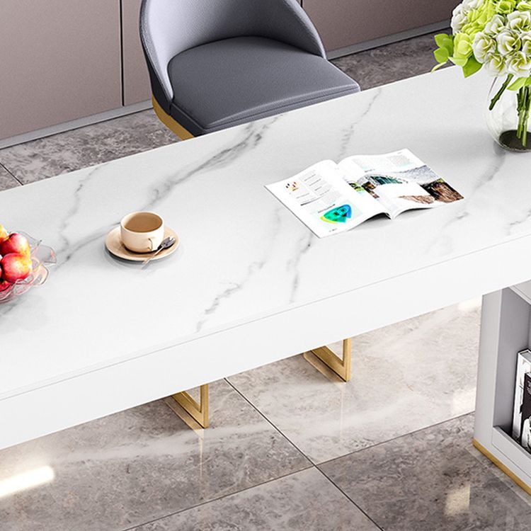 Glam White Wood Bar Dining Table with White Stone Top Rectangle Indoor Bistro Table Clearhalo 'Bar Furniture' 'Bar Tables' 'bar_tables' 'furn' 'furn_bar_tables' 'Furniture' 'furniture_bar_tables' 'Kitchen & Dining Furniture' 1200x1200_02ce184a-973b-42c3-b4d7-220bdf7a082d