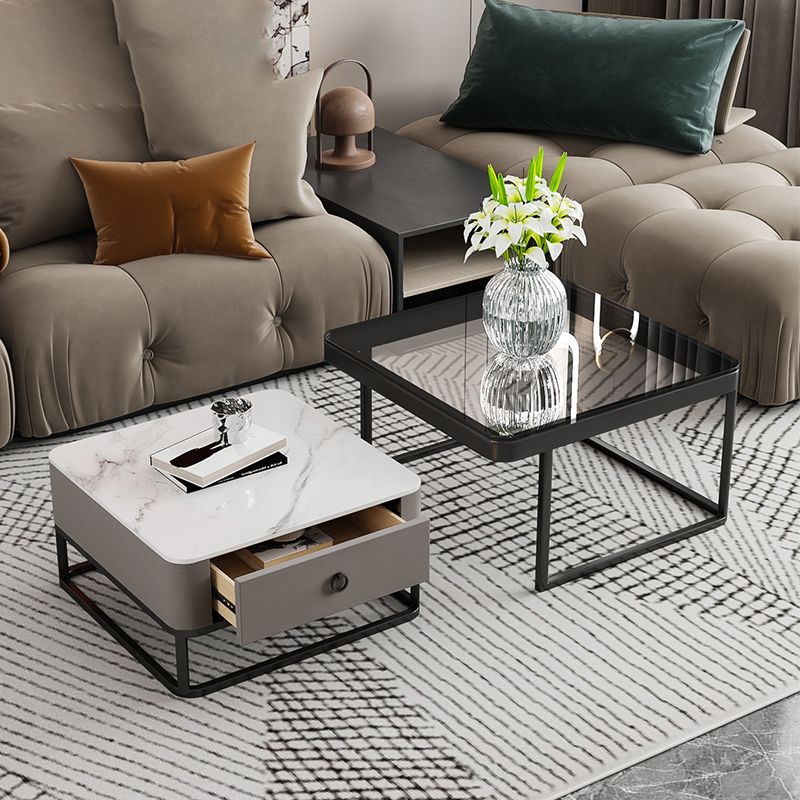 Slate Square End Table Frame Modern Coffee Table with Drawer Clearhalo 'Coffee & Accent Tables' 'Coffee Tables' 'coffee_tables' 'furn' 'furn_coffee_tables' 'Furniture' 'Living Room Furniture' 1200x1200_02d0459e-16ae-4be8-a2d7-9dd4ab172943