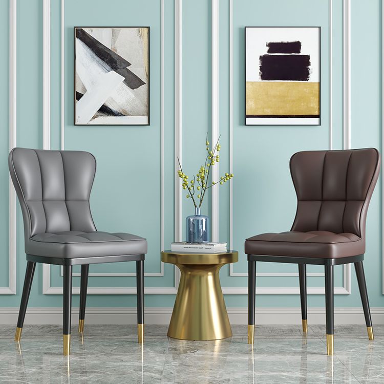 Scandinavian Home Side Chair Solid Back Metal Upholstered Dining Room Chair Clearhalo ' kitchen&dining_furn' 'Dining Chairs' 'Dining Tables & Seating' 'dining_chair' 'furn' 'furn_dining_chair' 'Furniture' 'furniture_dining_chair' 'Kitchen & Dining Furniture' 'kitchen' 1200x1200_02d2a0ce-2bfc-4411-9a76-d749af5dbbe1