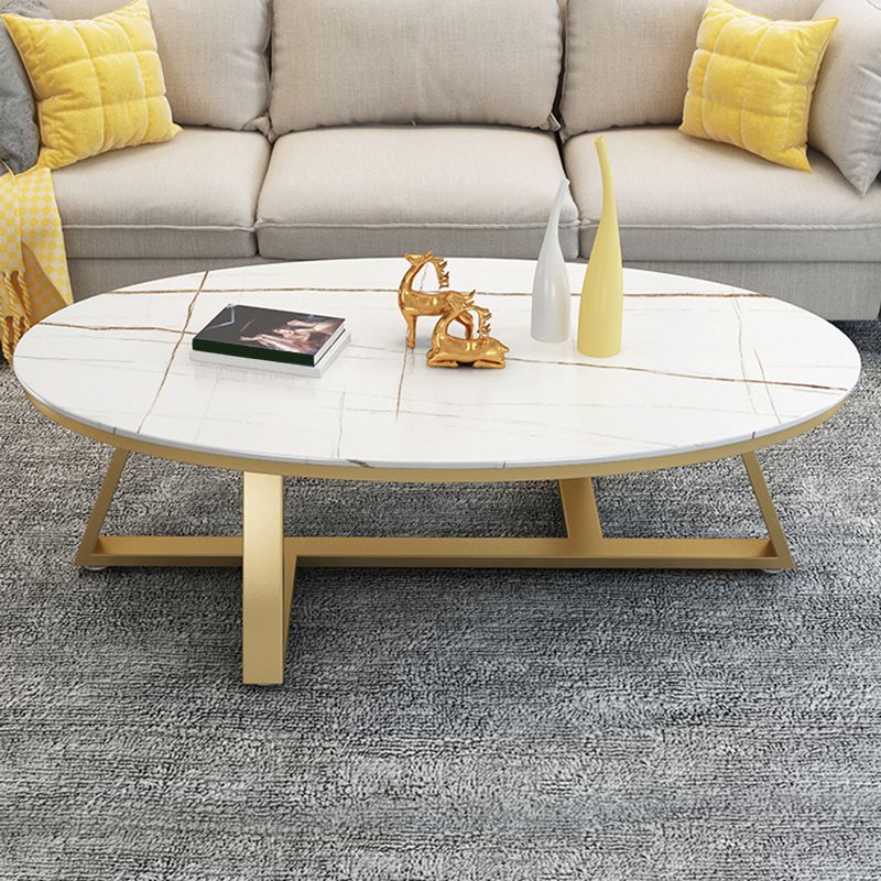 Glam ovale leistenen salontafel, 47 cm hoge cocktailtafel met ijzeren kruispoten