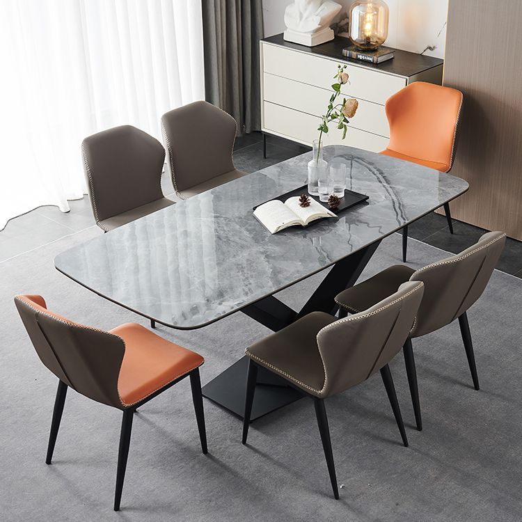 Glanzende grijze glamour eettafel set 1/2/5/7 stukken dinette ingesteld voor thuis
