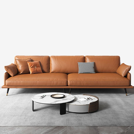 Modern Cushions Seating Pillow Top Arm Sofa in Orange for Apartment