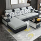 33.46" Tall Grey Sectional Sofa Faux Leather/Linen Flared Arm Modular Sofa