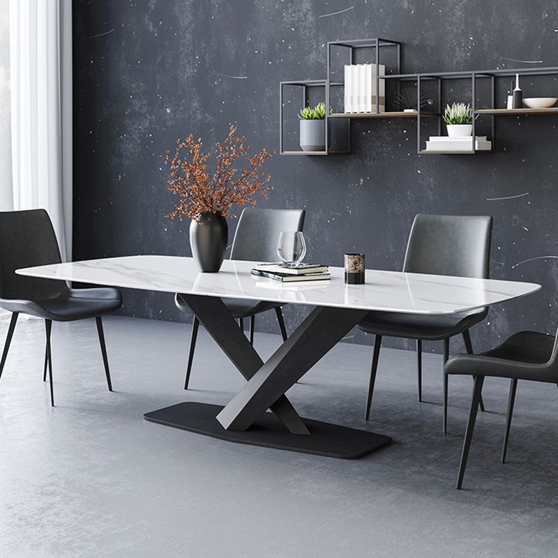 Industrial Sintered Stone Top Dining Table Rectangle Table with Single Pedestal Clearhalo 'Dining Tables & Seating' 'Dining Tables' 'dining_table' 'furn' 'furn_dining_table' 'Furniture' 'furniture_dining_table' 'Kitchen & Dining Furniture' 1200x1200_02e396b3-10ad-48bd-81e6-82479abb97d2