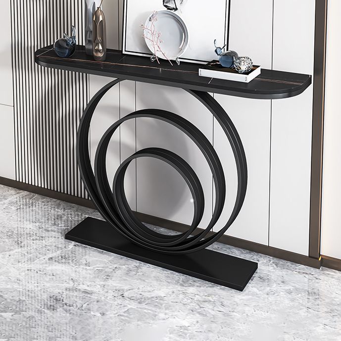 Stone Console Table 31.49" High Metal Frame Half Moon Accent Table Clearhalo 'Console Tables' 'console_tables' 'Entry & Mudroom Furniture' 'furn' 'furn_console_tables' 'Furniture' 1200x1200_02e544f4-5948-4102-adae-c8fed4707a09